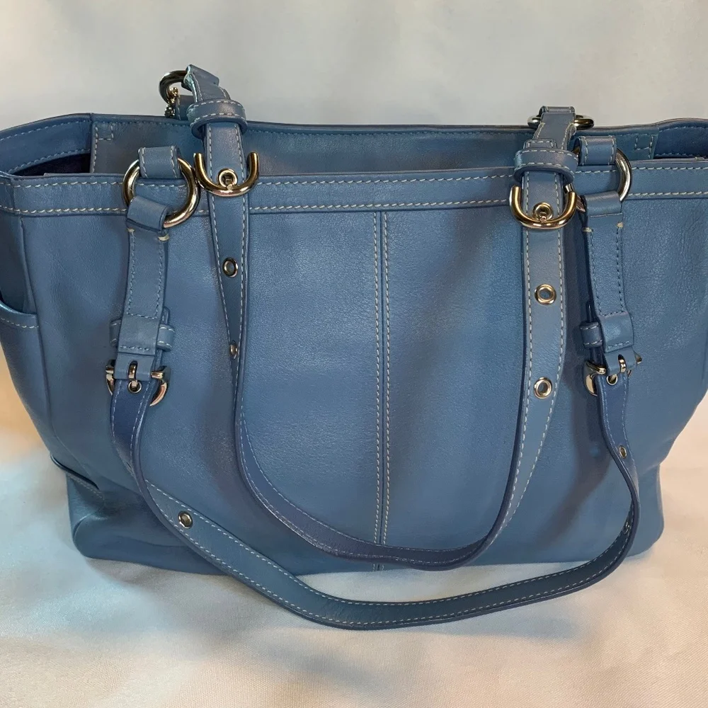 Coach Dusty Blue All Genuine Leather Shoulder Bag with Metal Hang Tag!